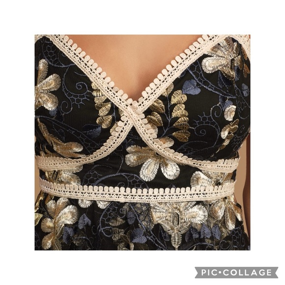 Lulus Karina Black & Blue Floral Embroidered Peplum Dress Size Small - Picture 4 of 14